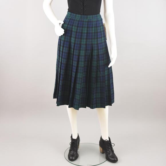 Vintage Pendleton Blue Tartan Plaid Wool Skirt, Women's Petite Small 26" Waist - Picture 1 of 10